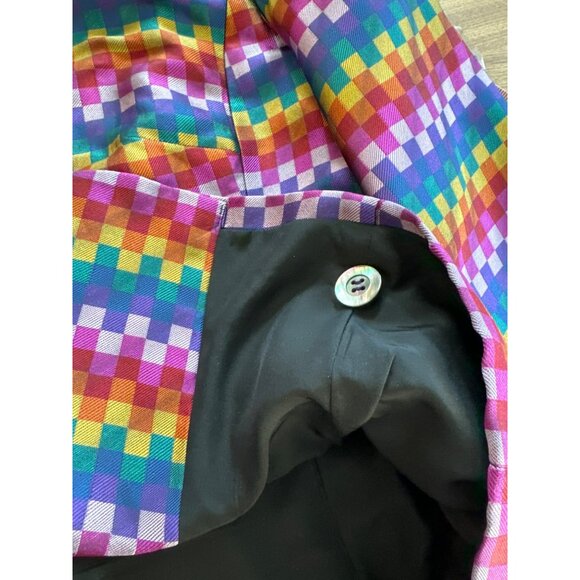 Nina McLemore Womens 100% Silk Blazer Jacket Size 6 Bright Multicolor Checkered - Picture 6 of 6
